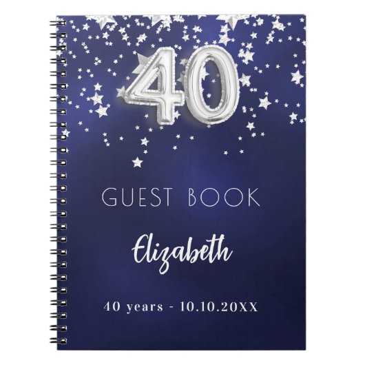 Gastenboek 40e verjaardag navy blauwe zilveren ste notitieboek (Voorkant)