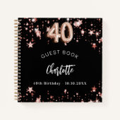 Gastenboek 40e verjaardag zwart roos gouden sterre notitieboek (Voorkant)