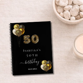 Gastenboek 50ste verjaardag zwart goud luipaard di notitieboek