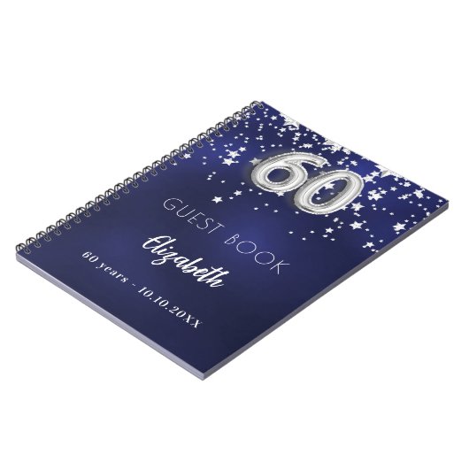 Gastenboek 60e verjaardag navy blauwe zilveren ste notitieboek (Linkerzijde)