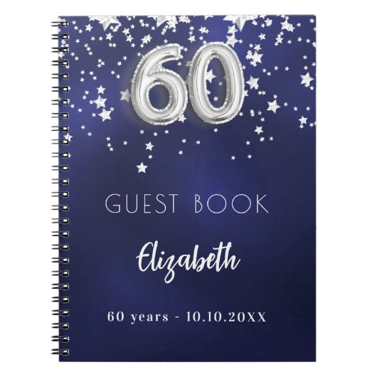Gastenboek 60e verjaardag navy blauwe zilveren ste notitieboek (Voorkant)