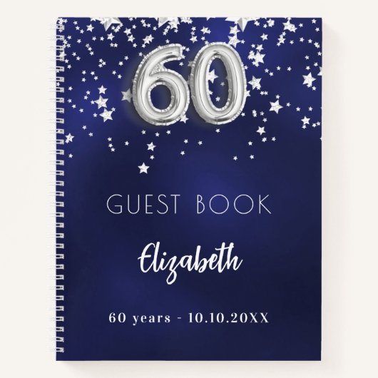 Gastenboek 60e verjaardag navy blauwe zilveren ste notitieboek (Voorkant)