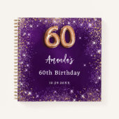 Gastenboek 60e Verjaardag paarse roos gouden glitt Notitieboek (Voorkant)