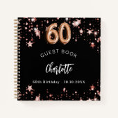 Gastenboek 60e verjaardag zwart roos gouden sterre notitieboek (Voorkant)