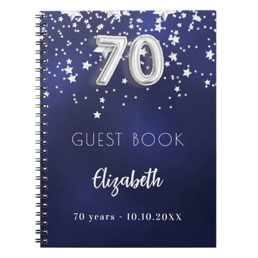 Gastenboek 70e verjaardag navy blauwe zilveren ste notitieboek (Voorkant)