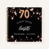 Gastenboek 70e verjaardag zwart roos gouden sterre notitieboek (Voorkant)
