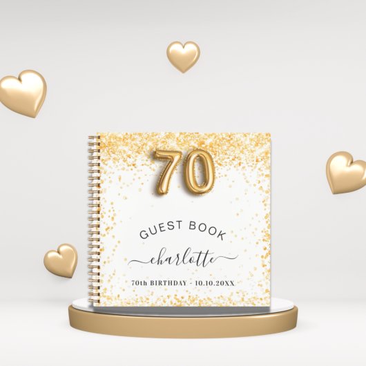 Gastenboek 70ste verjaardag wit goud glitters notitieboek
