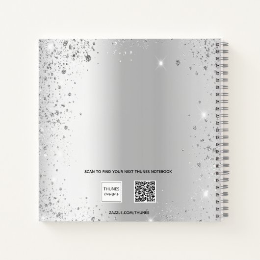 Gastenboek 75e verjaardag zilveren glitter naam notitieboek (Achterkant)