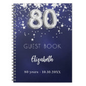 Gastenboek 80e verjaardag navy blauwe zilveren ste notitieboek (Voorkant)