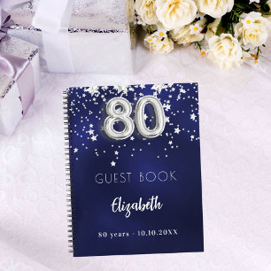 Gastenboek 80e verjaardag navy blauwe zilveren ste notitieboek