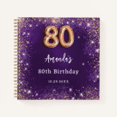 Gastenboek 80e Verjaardag paarse roos gouden glitt Notitieboek (Voorkant)