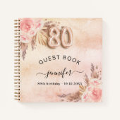 Gastenboek 80ste verjaardag pampasgras roze goud notitieboek (Voorkant)