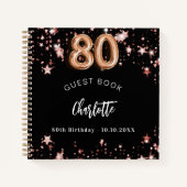 Gastenboek 80ste verjaardag zwarte roos gouden ste notitieboek (Voorkant)