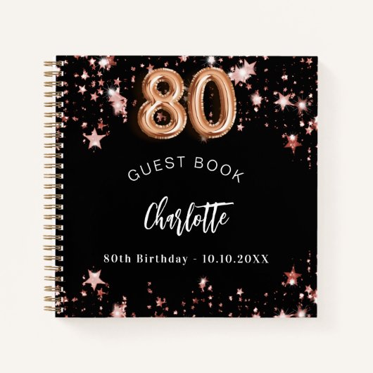 Gastenboek 80ste verjaardag zwarte roos gouden ste notitieboek (Voorkant)
