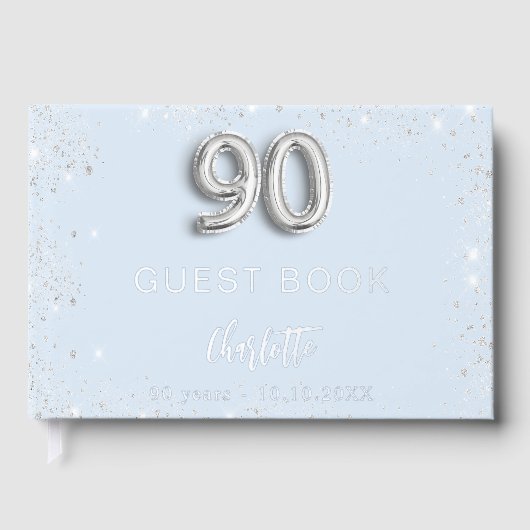 Gastenboek 90e verjaardag lichtblauw zilver (Voorkant)