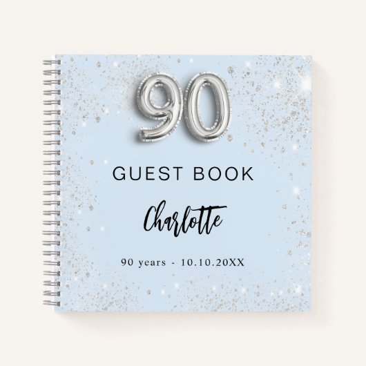 Gastenboek 90e verjaardag lichtblauw zilver notitieboek (Voorkant)