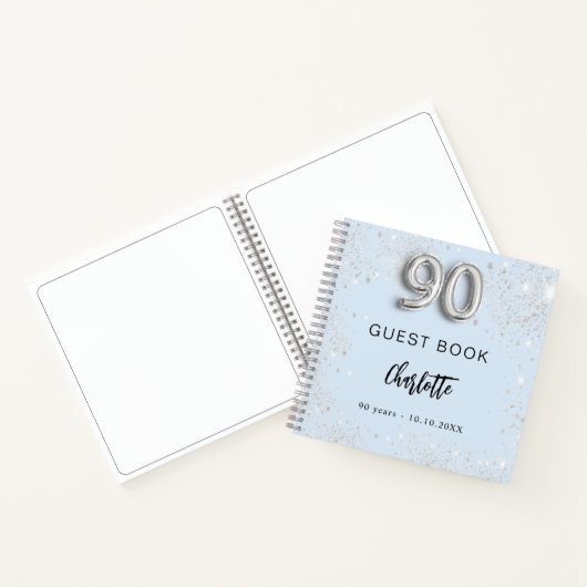 Gastenboek 90e verjaardag lichtblauw zilver notitieboek (Binnen)