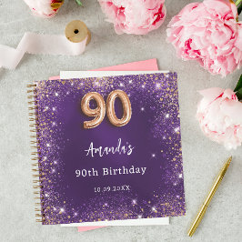 Gastenboek 90e Verjaardag paarse roos gouden glitt Notitieboek