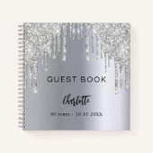 Gastenboek 90e verjaardag zilveren glitter druppel notitieboek (Voorkant)