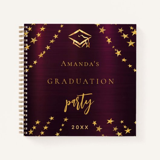 Gastenboek afstuderen bordeaux gouden sterren notitieboek (Voorkant)