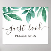 Gastenboek. Aquarel groen bos bruiloft Poster (Voorkant)