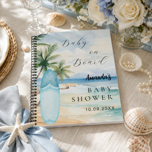 Gastenboek baby shower baby op surfplank notitieboek