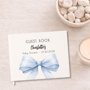 Gastenboek Baby Shower blauwe strik beige crème jo