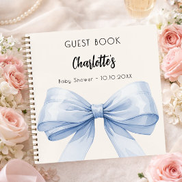 Gastenboek Baby Shower blauwe strik beige crème jo Notitieboek