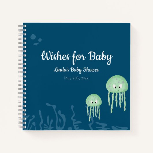 Gastenboek Baby shower Jellyfish Boy Blue Notitieboek (Voorkant)