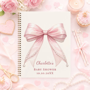Gastenboek Baby Shower roze strik parels meisje Notitieboek