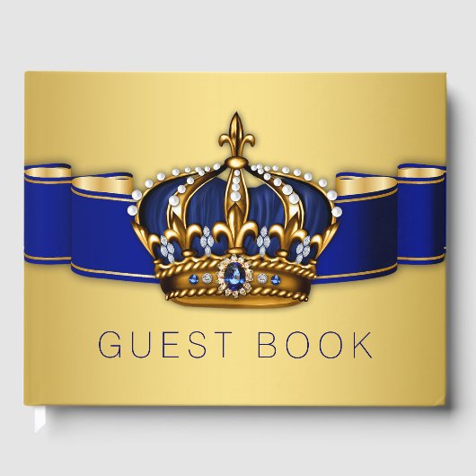 Gastenboek Blauw Goud Prins Koning Kroon (Voorkant)