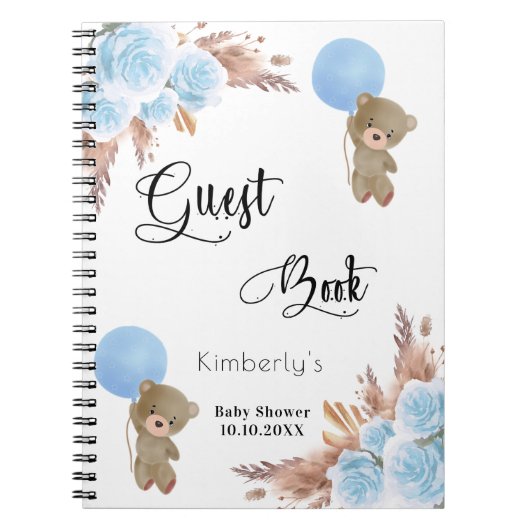 Gastenboek blauw jongetje pampas gras teddy baby s notitieboek (Voorkant)