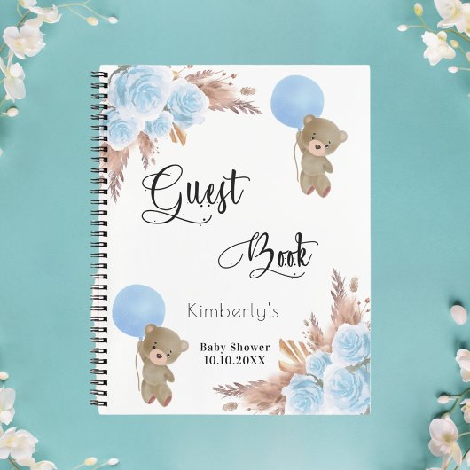 Gastenboek blauw jongetje pampas gras teddy baby s notitieboek