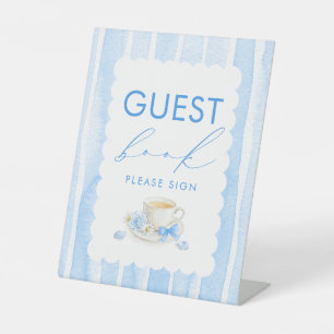 Gastenboek Blauwe Jongen Baby Shower Tafelbord Reclamebord Met Voetstuk