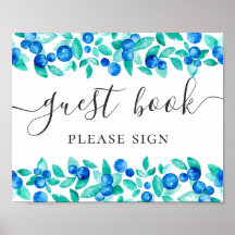 Gastenboek. Blauwe mint bosbessen script bruiloft