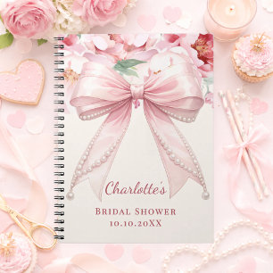 Gastenboek Bruidsdouche roze strik bloemen parels Notitieboek