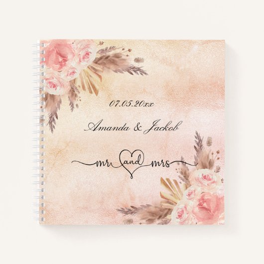 Gastenboek bruiloft blozen pampas gras notitieboek (Voorkant)