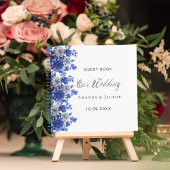 Gastenboek bruiloft koninklijke blauwe bloemen wit notitieboek