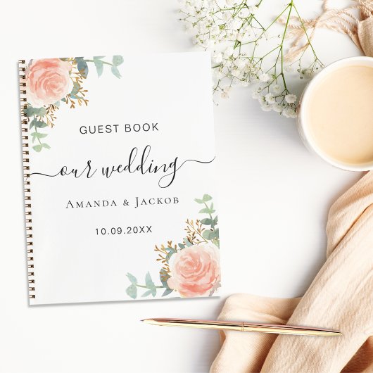 Gastenboek bruiloft wit rose goud blush bloemen notitieboek