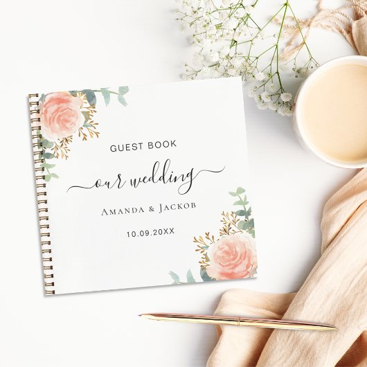 Gastenboek bruiloft wit rose goud blush bloemen notitieboek