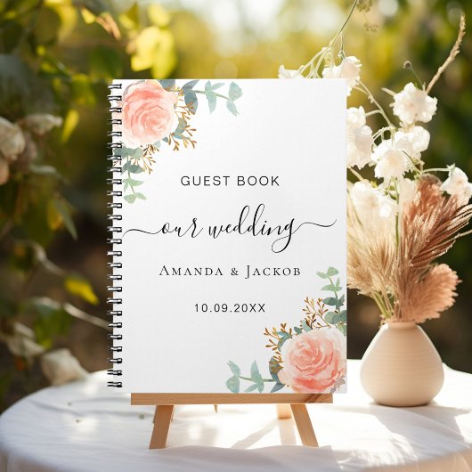Gastenboek bruiloft wit rose goud blush bloemen notitieboek