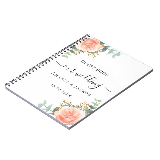 Gastenboek bruiloft wit rose goud blush bloemen notitieboek (Linkerzijde)
