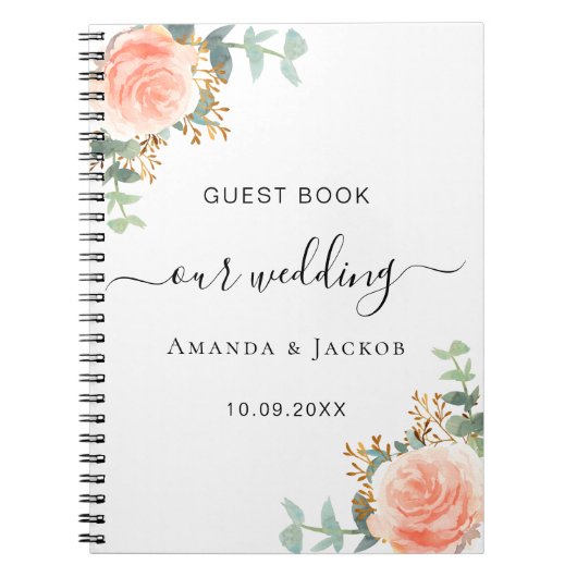 Gastenboek bruiloft wit rose goud blush bloemen notitieboek (Voorkant)