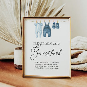 Gastenboek Denim Blauwe Spijkerbroek Baby Shower B Poster