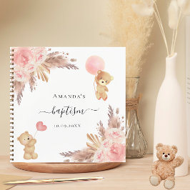 Gastenboek doop pampasgras roze teddybeer notitieboek