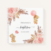 Gastenboek doop pampasgras roze teddybeer notitieboek (Voorkant)