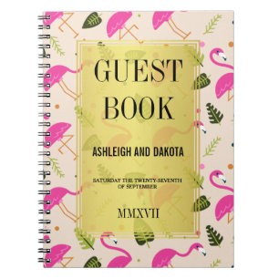 Gastenboek Fabulous Modern Hot Pink Flamingo's Notitieboek