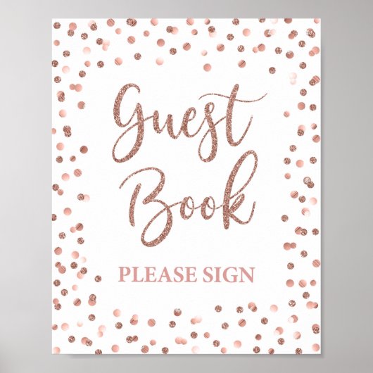 Gastenboek Feest Bord Roze Goud Glitters Confetti Poster (Voorkant)