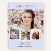 Gastenboek geboorte lavendel foto collage notitieboek (Voorkant)