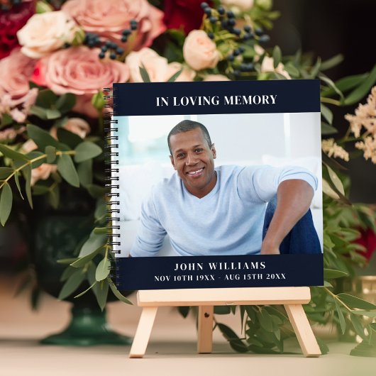 Gastenboek gedenkteken begrafenis donkerblauwe fot notitieboek